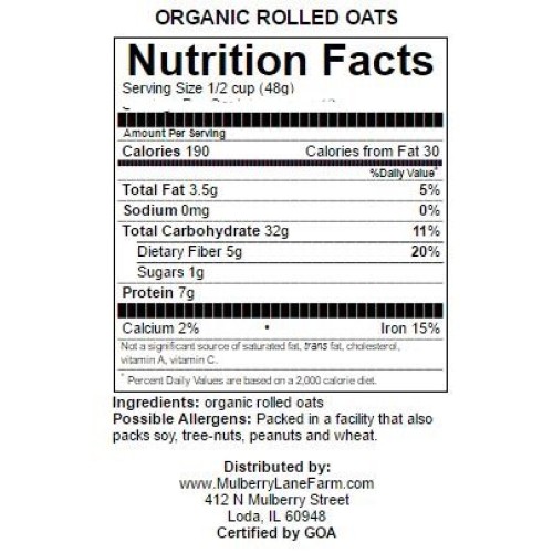 Rolled Oats 5 Lbs Five Pounds Old Fashioned Oatmeal, Usda Orga
