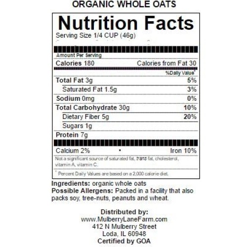 Whole Oats 5 Lbs Five Pounds Hulled, Groats, Usda Certified Or