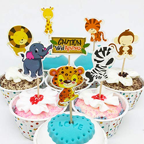 Jungle Safari Animal Cupcake Toppers Picks - 62Pcs Animal Theme