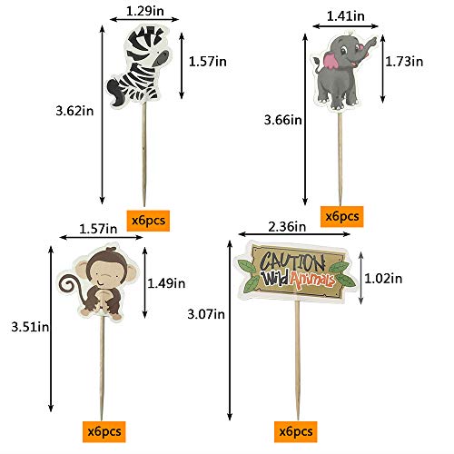 Jungle Safari Animal Cupcake Toppers Picks - 62Pcs Animal Theme