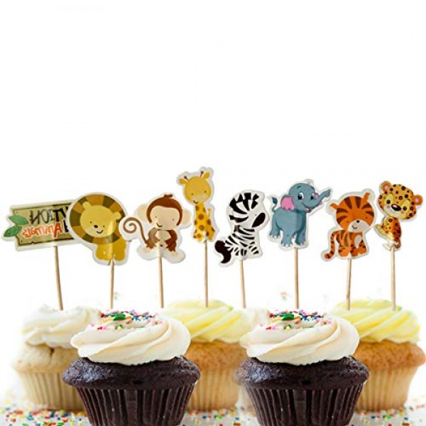 Jungle Safari Animal Cupcake Toppers Picks - 62pcs Animal Theme ...