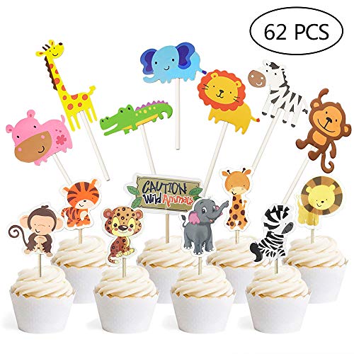 Jungle Safari Animal Cupcake Toppers Picks - 62Pcs Animal Theme