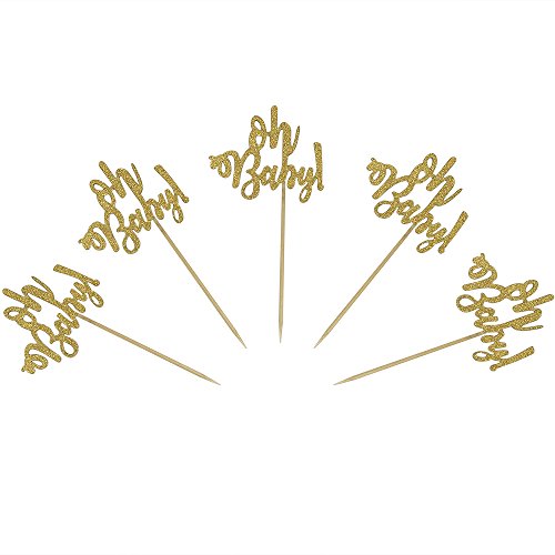 Set Of 24 Gold Glitter Oh Baby Cake Cupcake Toppers Picks For We