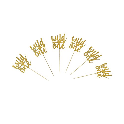 36 Pcs Glitter Gold Wild One Cake Cupcake Toppers Baby First 1St