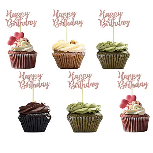 Rose Gold Happy Birthday Cupcake Topper Picks For Celebrating Bi