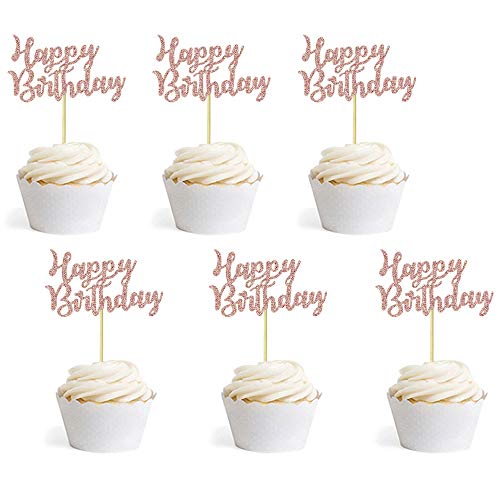 Rose Gold Happy Birthday Cupcake Topper Picks For Celebrating Bi