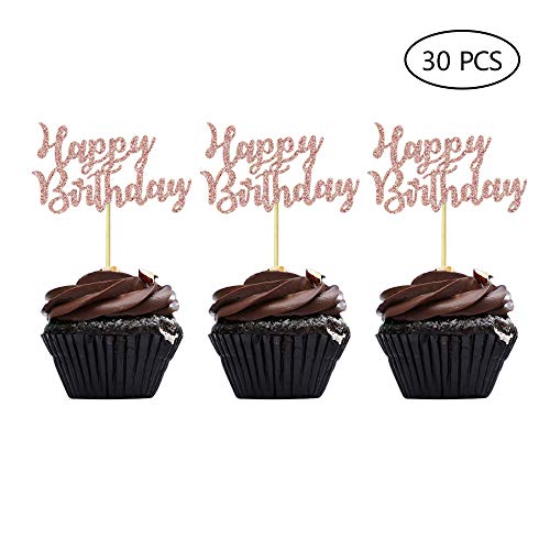 Rose Gold Happy Birthday Cupcake Topper Picks For Celebrating Bi