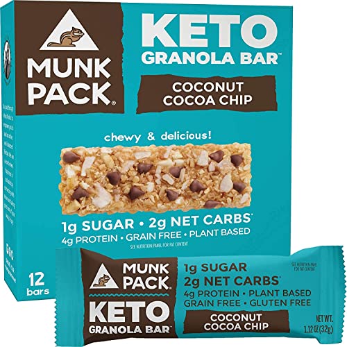 Munk Pack Coconut Cocoa Chip Keto Granola Bar With 1G Sugar, 2G