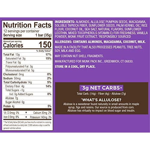 Munk Pack Keto Nut &Amp; Seed Bar, ≪1G Sugar, 3G Net Carbs, Keto Sna