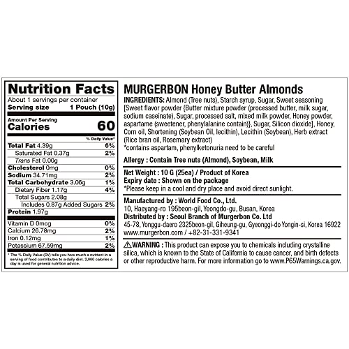 MURGERBON Honey Butter Almonds Individual Packs - Nuts Snack Pac...