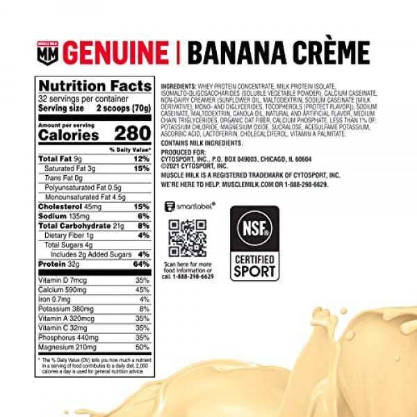 Muscle Milk Genuine Protein Powder, Banana Crème, 32g Protein, 4...