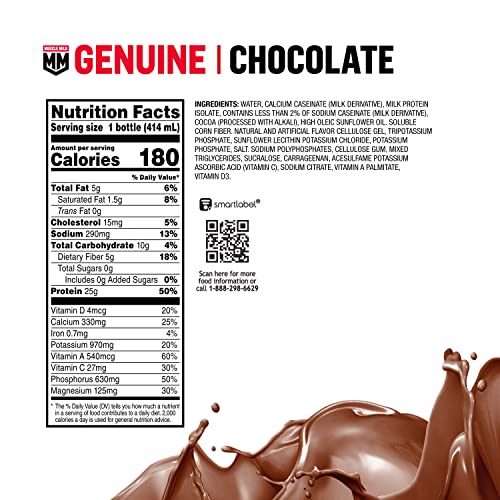Muscle Milk Genuine Protein Shake, Chocolate, 14 Fl Oz Bottle, 1