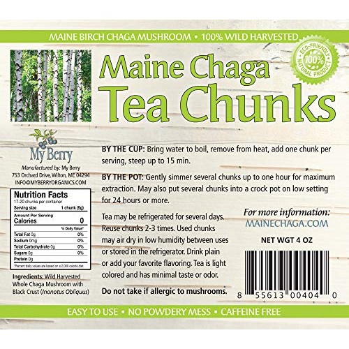 Maine Usa Chaga Mushroom Premium Tea Chunks, 4Oz, Wild Harvested