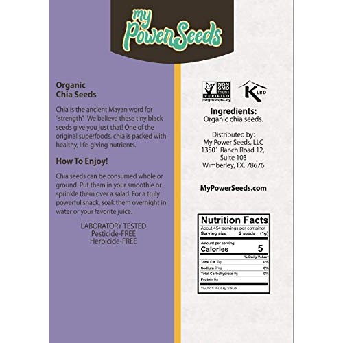 Certified Organic Chia Seeds By My Power Seeds 1 Pound Bag | N