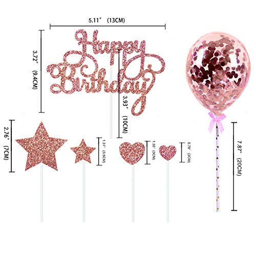 Happy Birthday Cake Toppers, Rose Gold Stars Cake Toppers Confet