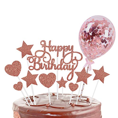 Happy Birthday Cake Toppers, Rose Gold Stars Cake Toppers Confet