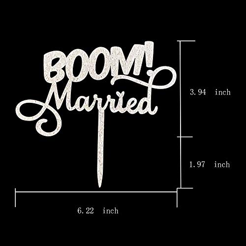Boom! Married Wedding Cake Topper, Silver Glitter Funny Cake Top Boom! Married Wedding Cake Topper, Silver Glitter Funny Cake Top