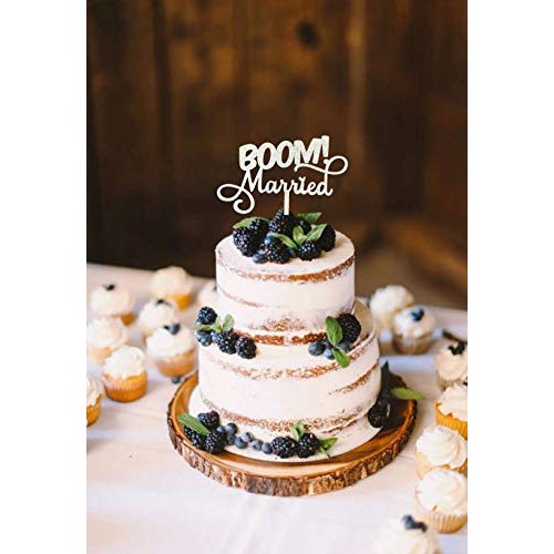 Boom! Married Wedding Cake Topper, Silver Glitter Funny Cake Top Boom! Married Wedding Cake Topper, Silver Glitter Funny Cake Top