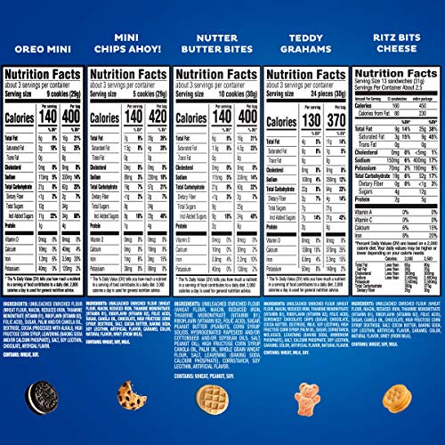 Oreo Mini Cookies, Chips Ahoy! Mini Cookies, Nutter Butter Bites