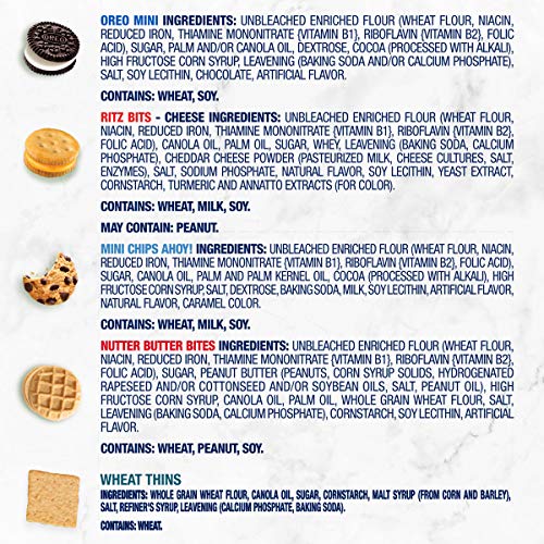 Oreo Mini Cookies, Mini Chips Ahoy! Cookies, Ritz Bits Cheese Cr