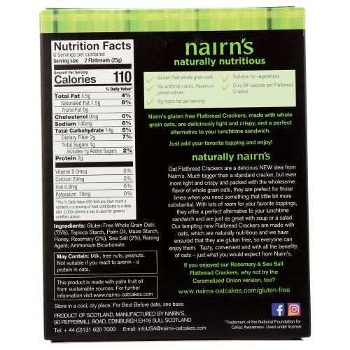 Nairns Gluten Free Rosemary &Amp; Sea Salt Flatbread Crackers, 6Count