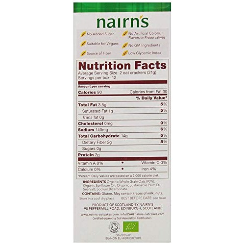 Nairns Organic Whole Grain Oat Crackers, 8.8 Ounce