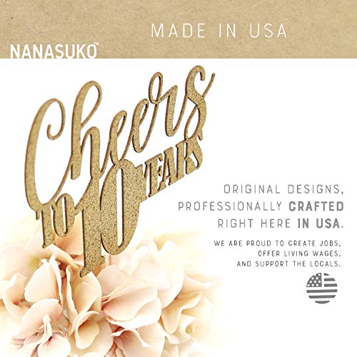 Nanasuko 10Th Anniversary Cake Topper - Cheers To 10 Years - Dou