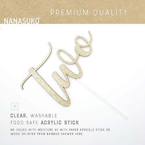 Nanasuko 2Nd Birthday Cake Topper - Two - Double Sided Gold Glit