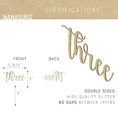 Nanasuko 3Rd Birthday Cake Topper - Three - Double Sided Gold Gl