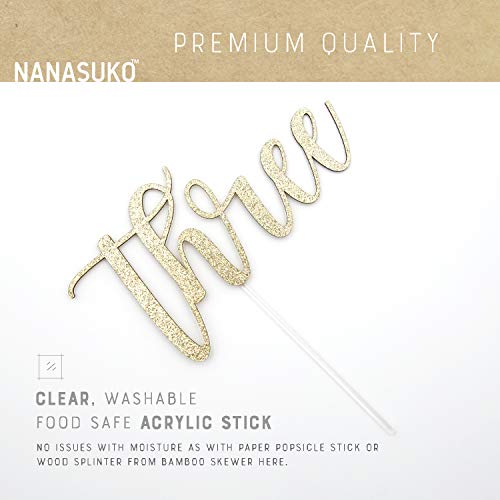 Nanasuko 3Rd Birthday Cake Topper - Three - Double Sided Gold Gl