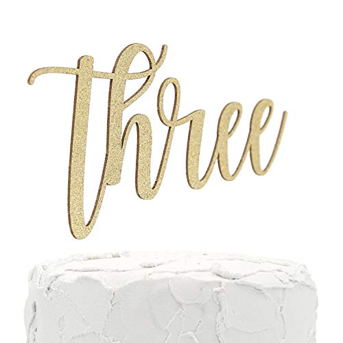 Nanasuko 3Rd Birthday Cake Topper - Three - Double Sided Gold Gl