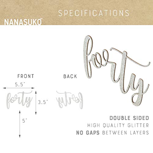 Nanasuko 40Th Birthday Cake Topper - Forty - Double Sided Black