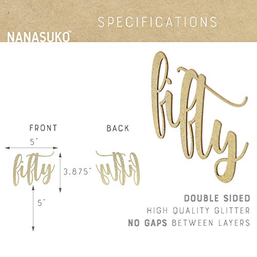 Nanasuko 50Th Birthday Cake Topper - Fifty - Double Sided Gold G