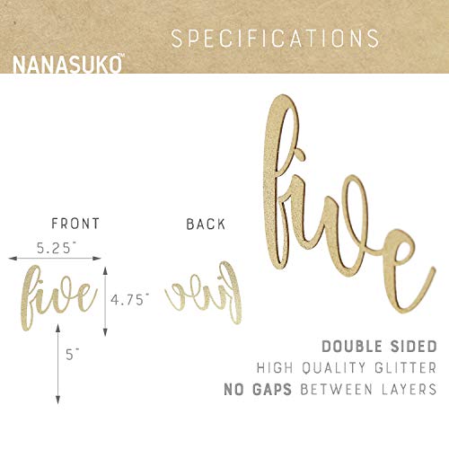 Nanasuko 5Th Birthday Cake Topper - Five - Double Sided Glitter