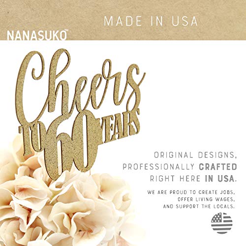 Nanasuko 60Th Birthday/Anniversary Cake Topper - Cheers To 60 Ye