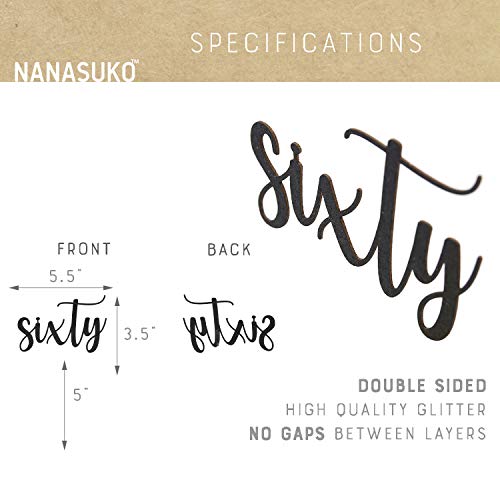 Nanasuko 60Th Birthday Cake Topper - Sixty - Double Sided Black