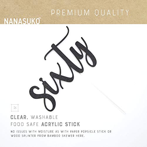 Nanasuko 60Th Birthday Cake Topper - Sixty - Double Sided Black
