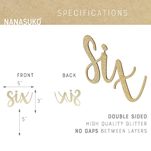 Nanasuko 6Th Birthday Cake Topper - Six - Double Sided Glitter -