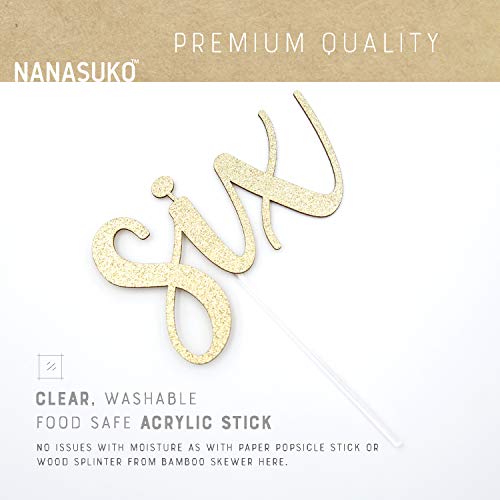 Nanasuko 6Th Birthday Cake Topper - Six - Double Sided Glitter -