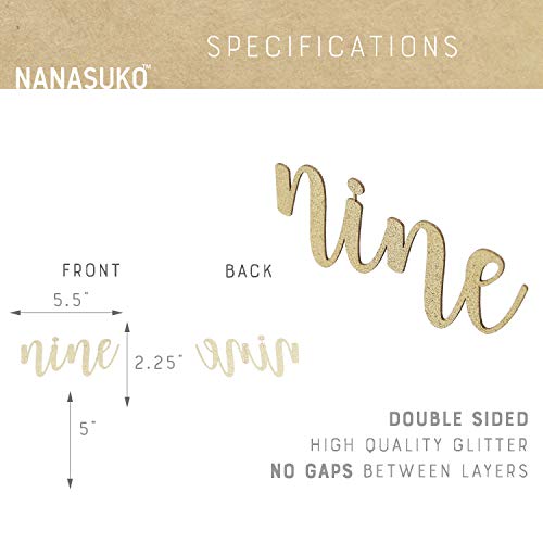 Nanasuko 9Th Birthday Cake Topper - Nine - Double Sided Glitter