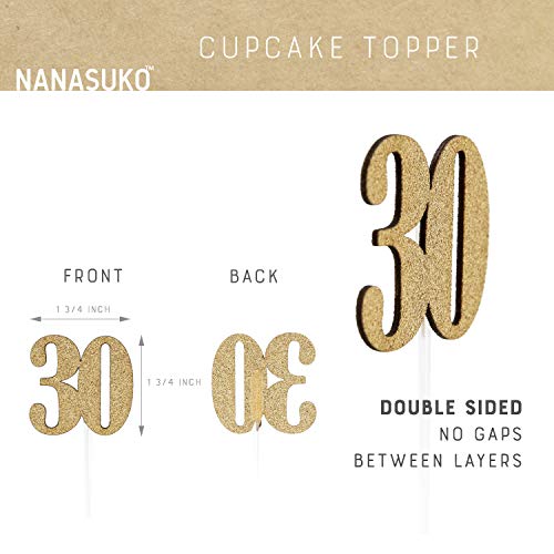 Nanasuko Cupcake Toppers - 30 - Double Sided Glitter - Set Of 12