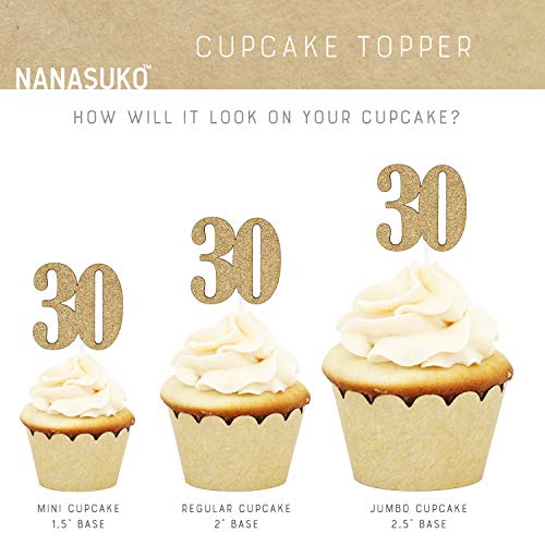Nanasuko Cupcake Toppers - 30 - Double Sided Glitter - Set Of 12