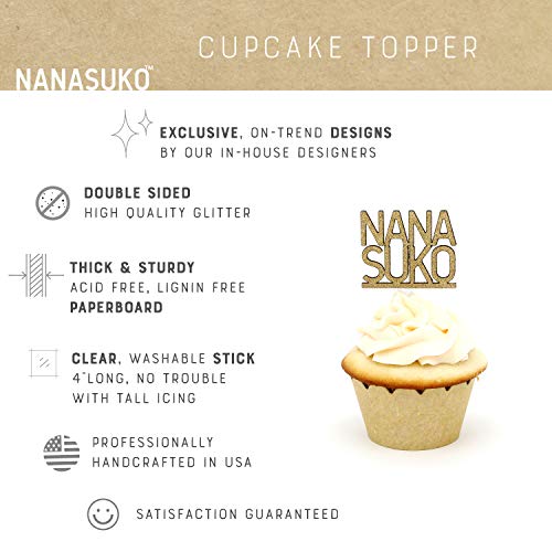 Nanasuko Cupcake Toppers - 30 - Double Sided Glitter - Set Of 12