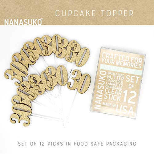 Nanasuko Cupcake Toppers - 30 - Double Sided Glitter - Set Of 12
