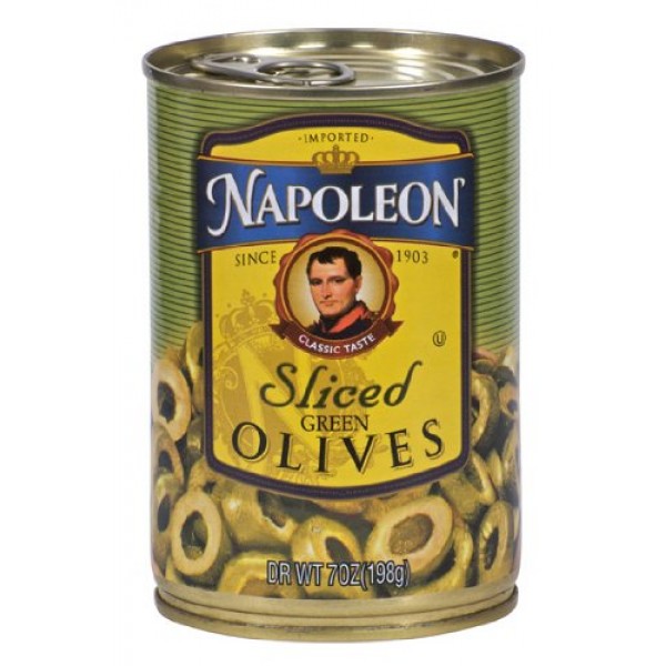 Napoleon Olives Sliced Green, 7-Ounce Cans Pack Of 12