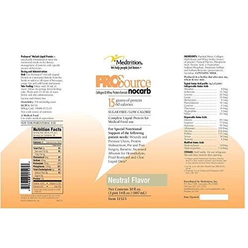 Prosource Nocarb Liquid Protein, Neutral Flavor, 30 Ounce Bottle
