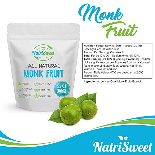 Natrisweet Monk Fruit Extract 3.5Oz 100G 322 Servings, Pure, Z