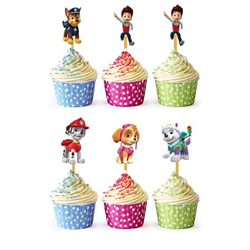 24X Dogs Cupcake Toppers – Strong Picks Happy Birthday Décor, Cu