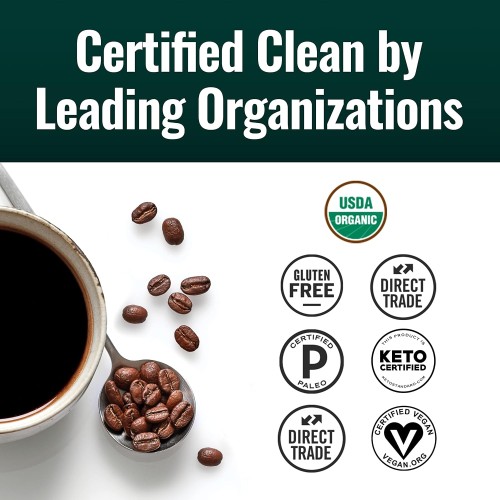 Natural Force Organic Mold Free Coffee, High CGA Coffee, Mycotoxin Free, Low Acidity, Incredible Taste & Aroma, Whole Bean Medium Roast, 12 oz