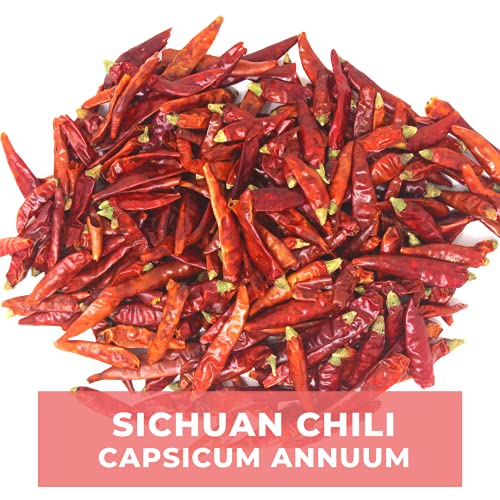 Dried Sichuan Red Chili Peppers Whole 4 Ounces, Medium Hot, Caps...